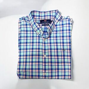 Vineyard Vines Slim Fit Whale Button Down Shirt  Blue Green White Pink Plaid XXL